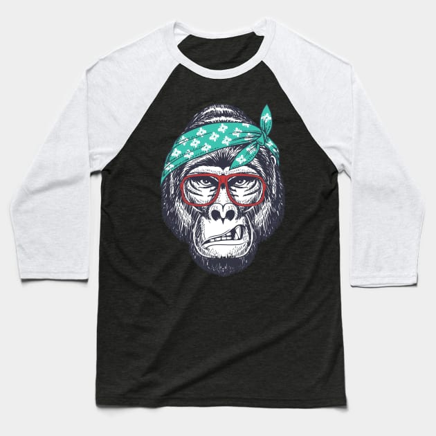 gorilla hand drawn wearing a red glasses and bandana Baseball T-Shirt by drydenshops